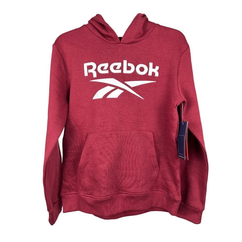 Reebok Youth Unisex Hoodie Red Pullover Sweatshirt with Logo – Size L (14/16)